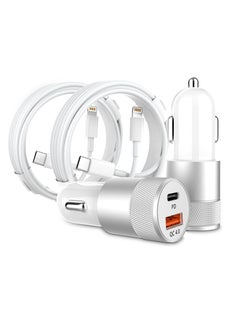 General Car Charger, 2 Pack 48W Dual Port USB C Charger All Metal iPhone Fast Car Adapter with 2x3ft Lightning Cable, PD/QC 4.0 Type C Rapid Car Charging for iPhone/iPad/Airpods and more  - Image 1