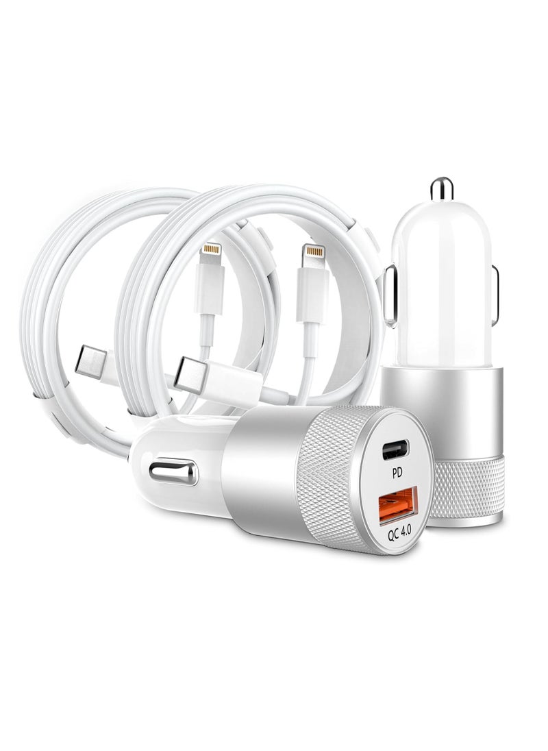 General Car Charger, 2 Pack 48W Dual Port USB C Charger All Metal iPhone Fast Car Adapter with 2x3ft Lightning Cable, PD/QC 4.0 Type C Rapid Car Charging for iPhone/iPad/Airpods and more  - Image 1