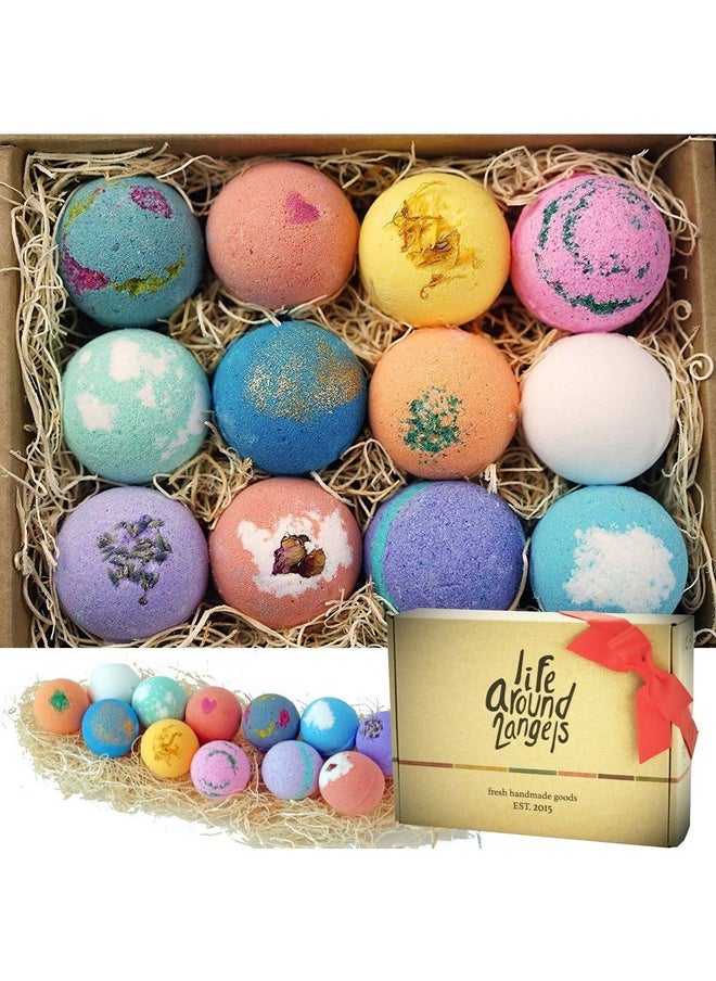 LifeAround2Angels - LifeAround2Angels Bath Bombs Gift Set 12 USA made Fizzies, Shea & Coco Butter Dry Skin Moisturize, Perfect for Bubble Spa Bath. Handmade Birthday Mothers day Gifts idea For Her/Him, wife, girlfriend - Image 1