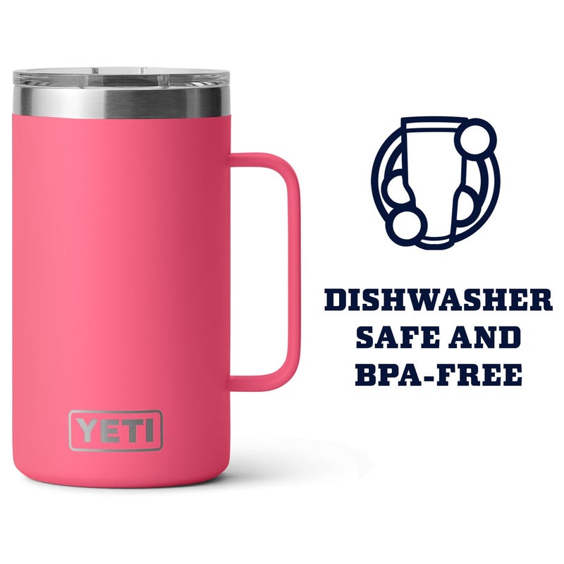 YETI Rambler 24 oz Mug, Vacuum Insulated, Stainless Steel with MagSlider Lid, Tropical Pink - Image 3