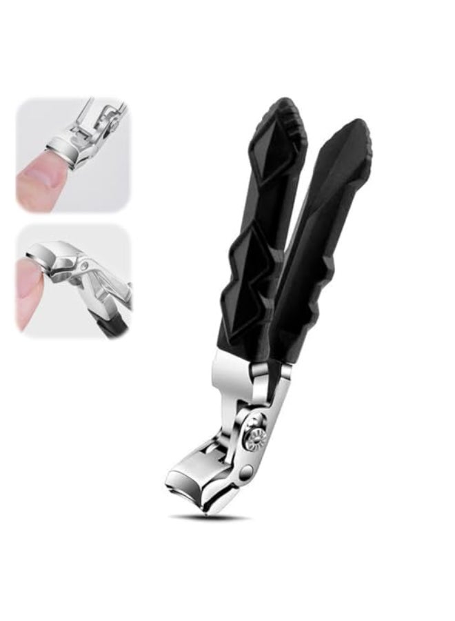 QiFind Black Long Handle NonSlip Toenail Clippers for Seniors Thick Toenails Heavy Duty Large Ergonomic Unique Professional Angled Head Curve Sharp Toe Finger Nail Clipper for Men and Women 1 PC - Image 1