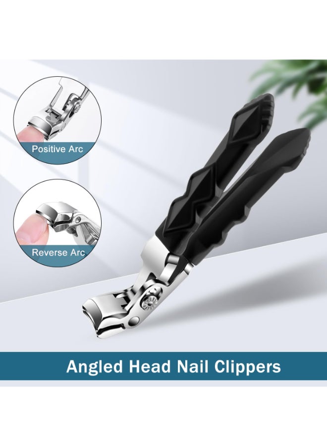 QiFind Black Long Handle NonSlip Toenail Clippers for Seniors Thick Toenails Heavy Duty Large Ergonomic Unique Professional Angled Head Curve Sharp Toe Finger Nail Clipper for Men and Women 1 PC - Image 4