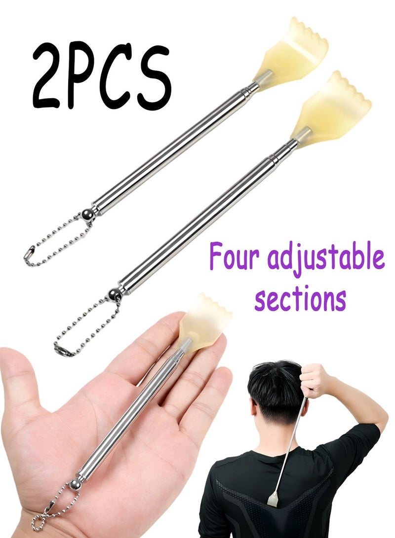 2PCS Small Extendable Stainless Steel Back Scratcher, Claw Shape Manual Back Scraper Portable Body Massage Tool For Home Travel - Image 1