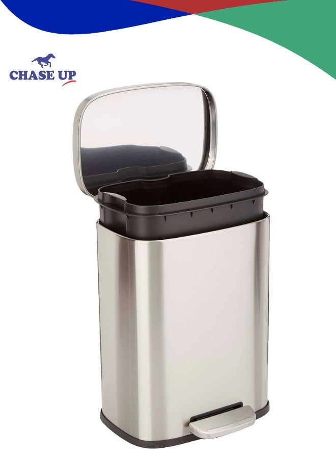 Chase Up Rectangular Kitchen Bin With Steel Bar Pedal, Soft-Closing Mechanism For Home and Office Use, 30 Litre/7.9 Gallon, Satin Nickel Finish - Image 1
