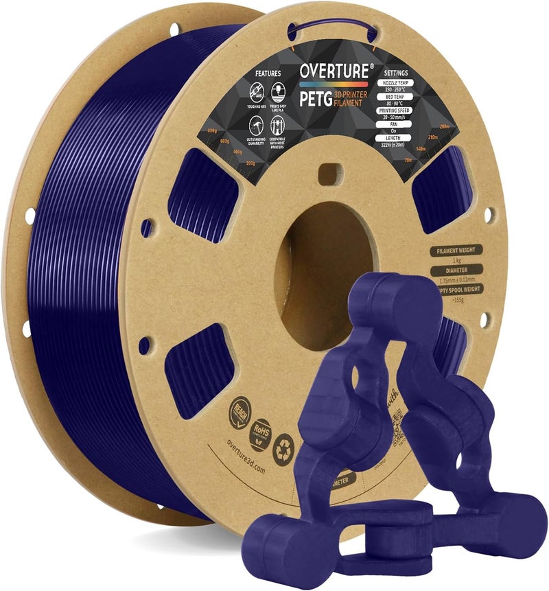 OVERTURE 3D Filament Clear PETG Filament 1.75mm, PETG 3D Printer Filament, 1kg Filament (2.2lbs), Dimensional Accuracy Probability +/- 0.02mm, Fit Most FDM Printers(Transparent Blue) - Image 1