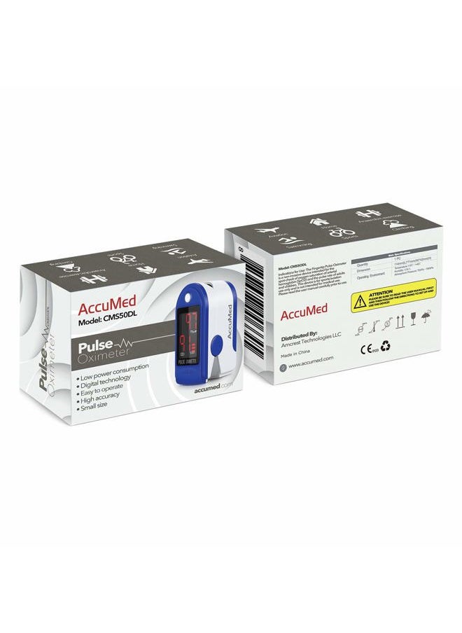 AccuMed - CMS-50DL Fingertip Pulse Oximeter Blood Oxygen SpO2 Sports and Aviation Fingertip Monitor w/Carrying case, Lanyard Silicon Case & Battery (Blue) - Image 1
