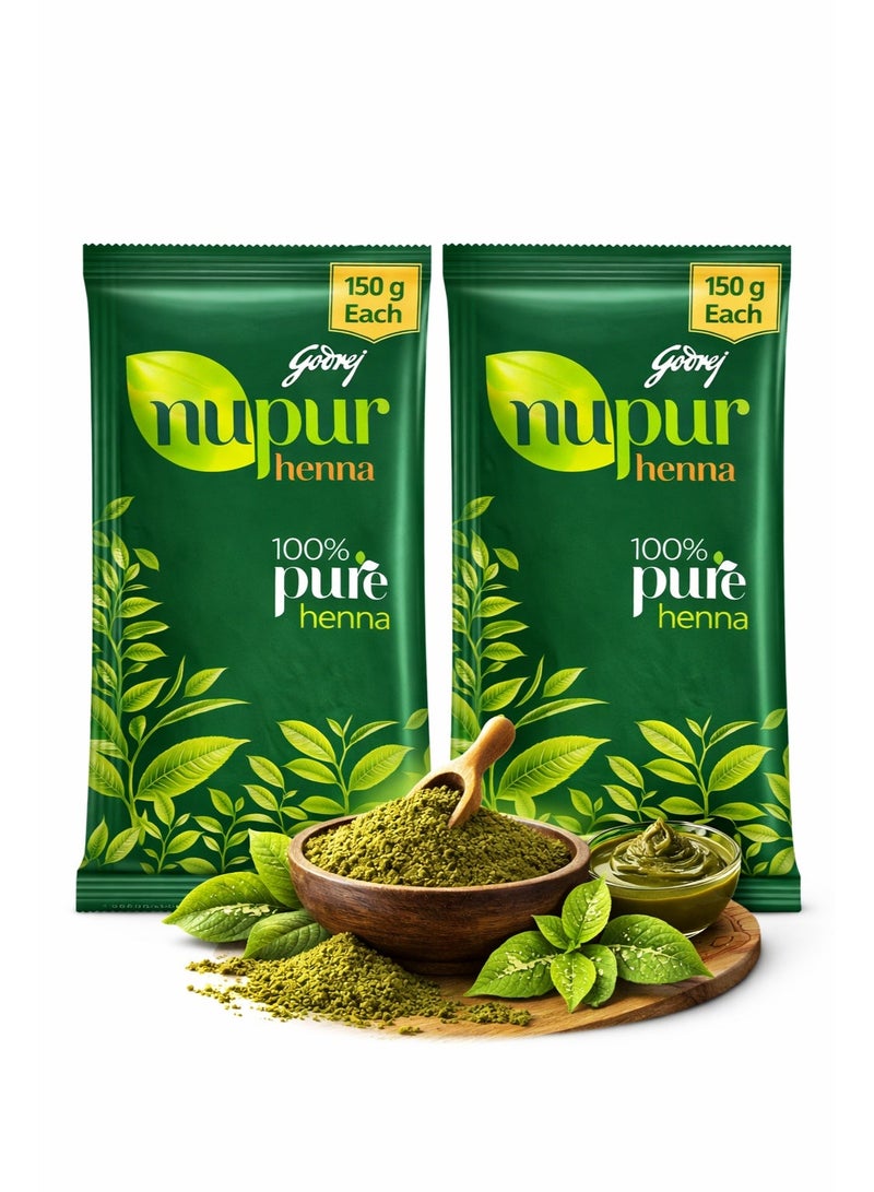 Godrej Nupur 100% Pure Henna Powder Value Pack 2 x 150g | Natural Rajasthani Henna Hair Colour & Conditioner - Image 1