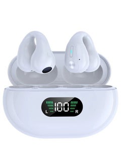 TWS Q80 Wireless Headphones Bluetooth 5.3 Bone Conduction Earphones Earclip Design Touch Control LED Earbuds Sports Headsets (White)