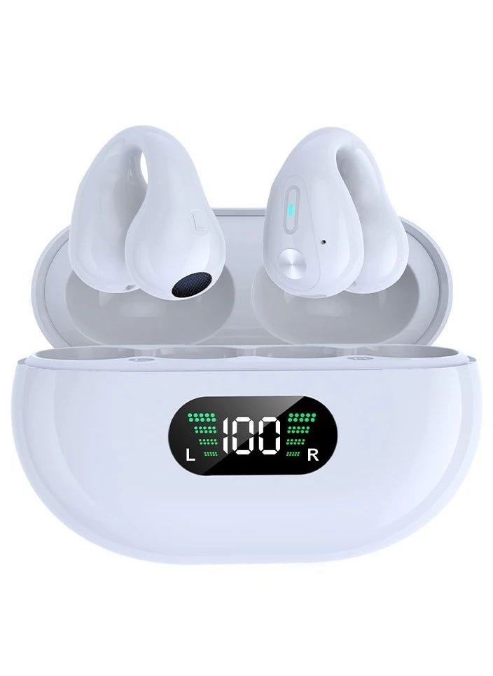 Generic - TWS Q80 Wireless Headphones Bluetooth 5.3 Bone Conduction Earphones Earclip Design Touch Control LED Earbuds Sports Headsets (White) - Image 1