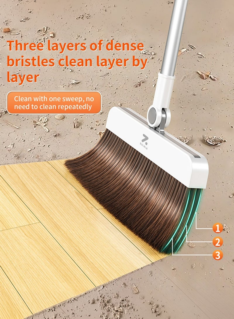 ZOLELE 3-in-1 Set Broom, Scraper with Dustpan 25mm Scraping Teeth, Soft & Wear-Resistant Silicon Strip with 90 Degree Folding Storage Lock Up Trash and 180 Degree Flexible Broom Head Rotation C3 - White - Image 5