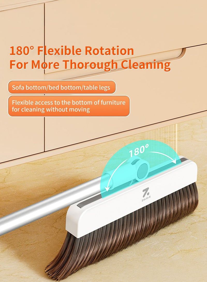 ZOLELE 3-in-1 Set Broom, Scraper with Dustpan 25mm Scraping Teeth, Soft & Wear-Resistant Silicon Strip with 90 Degree Folding Storage Lock Up Trash and 180 Degree Flexible Broom Head Rotation C3 - White - Image 4