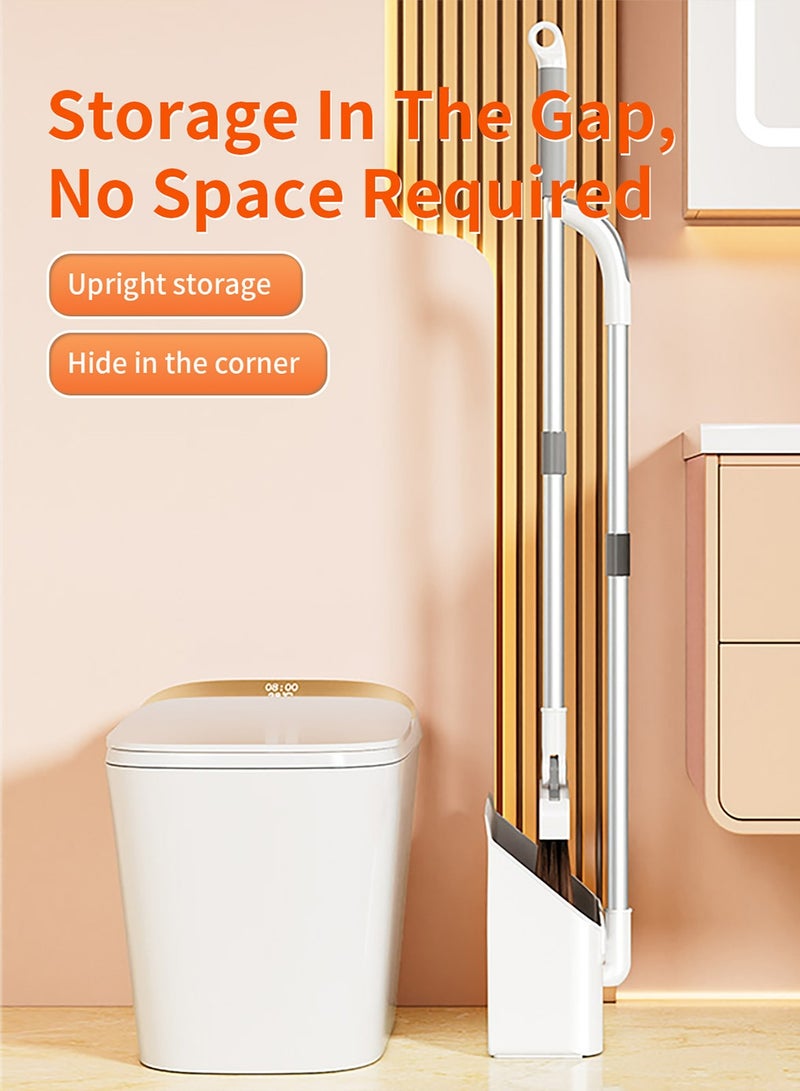 ZOLELE 3-in-1 Set Broom, Scraper with Dustpan 25mm Scraping Teeth, Soft & Wear-Resistant Silicon Strip with 90 Degree Folding Storage Lock Up Trash and 180 Degree Flexible Broom Head Rotation C3 - White - Image 3