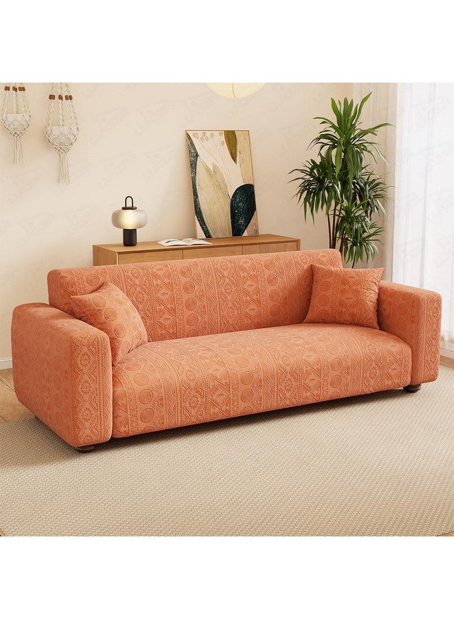 Lukzer 5 Seater Pastel Orange Tribal Pattern Sofa Cover | 240 GSM Universal Stretch Fit 3+1+1 Jacquard Fabric Couch Protector | Fully Covered Anti Slip & Washable Sofa Cover (SC-074-05) - Image 1
