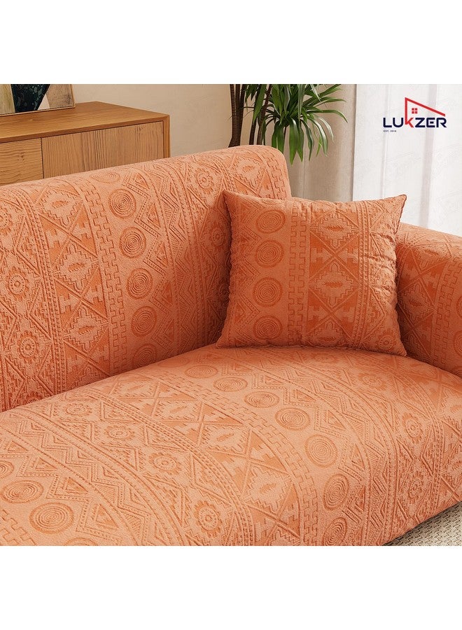 Lukzer 5 Seater Pastel Orange Tribal Pattern Sofa Cover | 240 GSM Universal Stretch Fit 3+1+1 Jacquard Fabric Couch Protector | Fully Covered Anti Slip & Washable Sofa Cover (SC-074-05) - Image 5