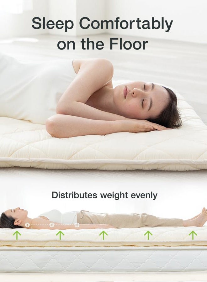 FULI Japanese Futon Mattress, Foldable & Portable Floor Lounger Bed, Roll Up Sleeping Pad, Shikibuton, Made in Japan (White, Queen) - Image 5