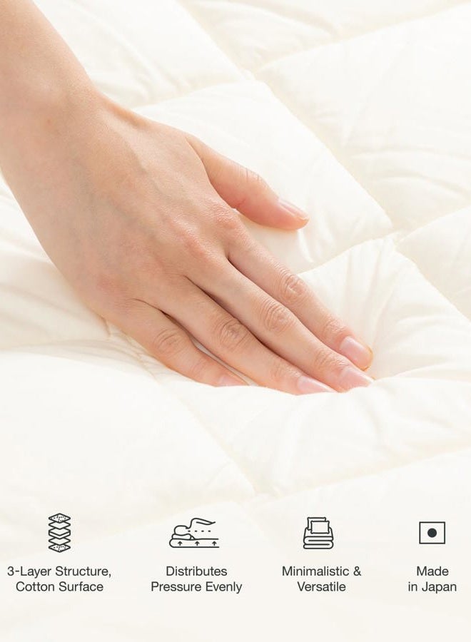FULI Japanese Futon Mattress, Foldable & Portable Floor Lounger Bed, Roll Up Sleeping Pad, Shikibuton, Made in Japan (White, Queen) - Image 3
