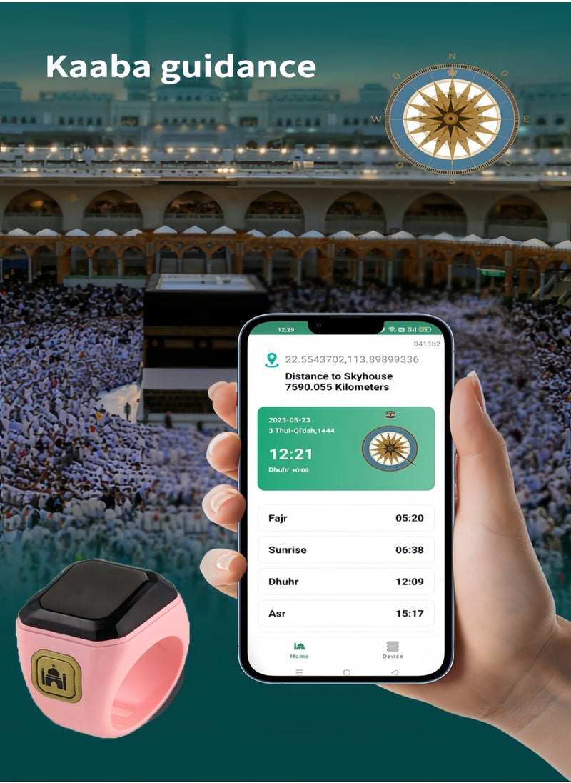 Smart Ring BSTWSH with Vibrating Reminder, Tasbeeh Counter, Bluetooth Connectivity for Dedicated BSTWSH App and 5 Daily Prayer Reminders