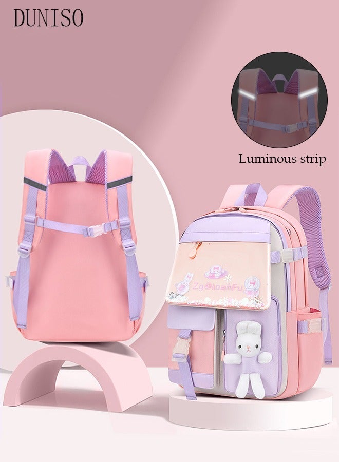 DUNISO Girl's School Backpack Waterproof Book Bag with Compartments for Teen Girl Kid Students Elementary School Kids' School Bag With Large Capacity and Reflective strip - Image 1