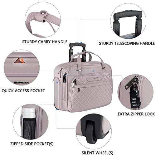 EMPSIGN Rolling Laptop Bag Women with Wheels, Briefcase for Women Fits Up to 15.6 Inch Laptop Briefcase on Wheels, Water-Repellent Overnight Rolling Computer Bag with RFID Pockets, Grey Pink - Image 4