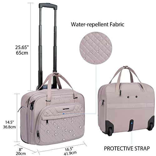 EMPSIGN Rolling Laptop Bag Women with Wheels, Briefcase for Women Fits Up to 15.6 Inch Laptop Briefcase on Wheels, Water-Repellent Overnight Rolling Computer Bag with RFID Pockets, Grey Pink - Image 2