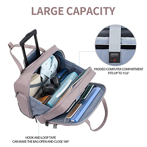 EMPSIGN Rolling Laptop Bag Women with Wheels, Briefcase for Women Fits Up to 15.6 Inch Laptop Briefcase on Wheels, Water-Repellent Overnight Rolling Computer Bag with RFID Pockets, Grey Pink - Image 3