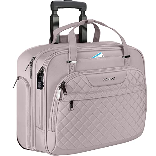 EMPSIGN Rolling Laptop Bag Women with Wheels, Briefcase for Women Fits Up to 15.6 Inch Laptop Briefcase on Wheels, Water-Repellent Overnight Rolling Computer Bag with RFID Pockets, Grey Pink - Image 1