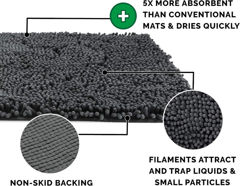 30" x 21" Highly Absorbent Dog Door Mat for Muddy Paws, 100% Washable, Perfect for Entryway, Kitchen, & Bathroom Use - Chenille Shammy Rug - Charcoal (Gray), Medium - Image 3