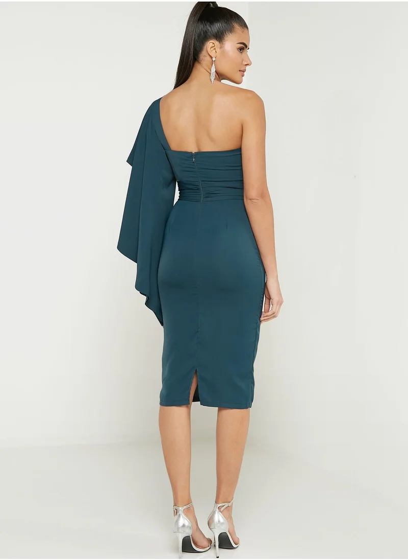 boohoo One Shoulder Ruffle Sleeve Dress