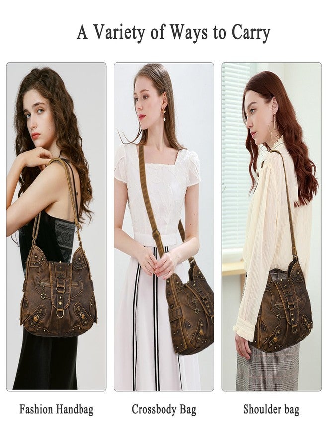 Angel Kiss Hobo Bag for Women Studded Vegan Leather Shoulder Purses and Handbags Retro Roomy Daily Purse Travel Crossbody Bags Medium Size With Adjustable Strap,Brown - Image 2