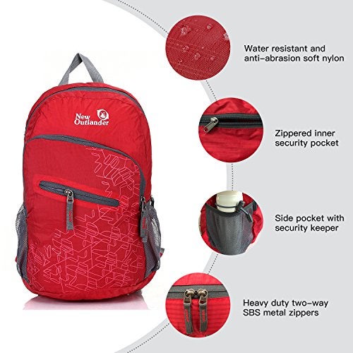 Outlander Packable Handy Lightweight Travel Hiking Backpack Daypack, Red - Image 3