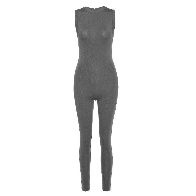 2023 Spring Sleeveless High-Waist Jumpsuit Grey - Image 1