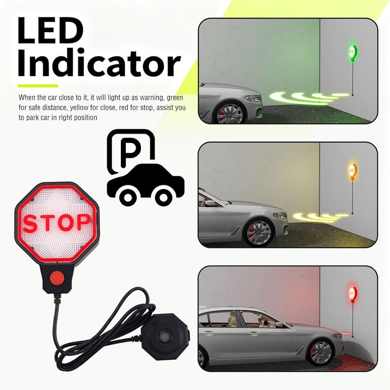 مساعد ركن السيارة في المرآب LED قابل للتعديل، مستشعر ركن المرآب بقدرة مزدوجة مع شاشة LED باللون الأحمر/الأصفر/الأخضر، مؤشر توقف السيارة المحمول للمرآب كملحق مساعد لركن السيارة في المرآب - Image 3