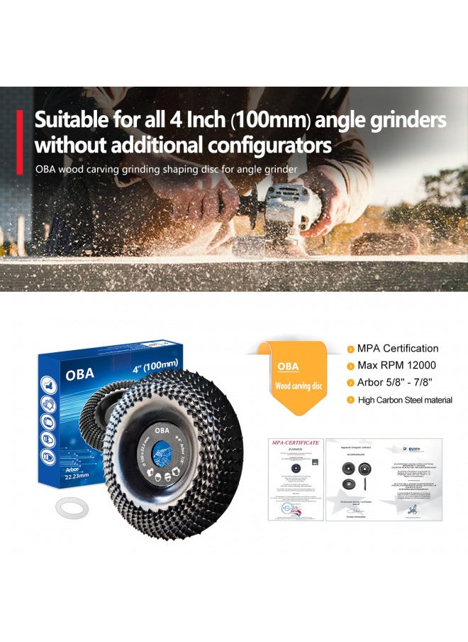 OBA OBA Grinder Wheel Disc 4 Inch Wood Shaping Wheel, Wood Grinding Shaping Disk for Angle Grinders with 7/8 Arbor  - Image 1