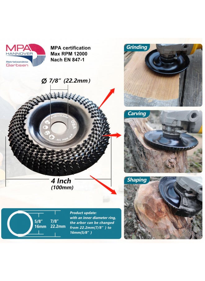 OBA OBA Grinder Wheel Disc 4 Inch Wood Shaping Wheel, Wood Grinding Shaping Disk for Angle Grinders with 7/8 Arbor  - Image 4