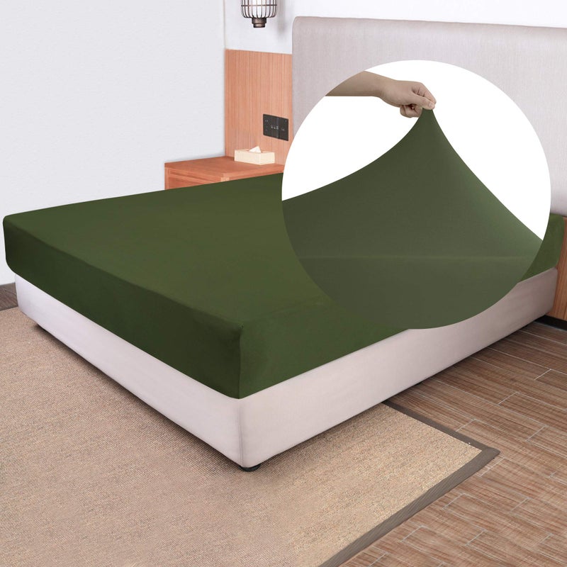 N&Y HOME Soft Stretch King Size Fitted Sheet Only - Jersey Knit & Cozy T-Shirt Like  4-Way Stretchy Snug Fit & Wrinkle Free  No More Slipping Mattress Sheets - Dark Olive Green  King