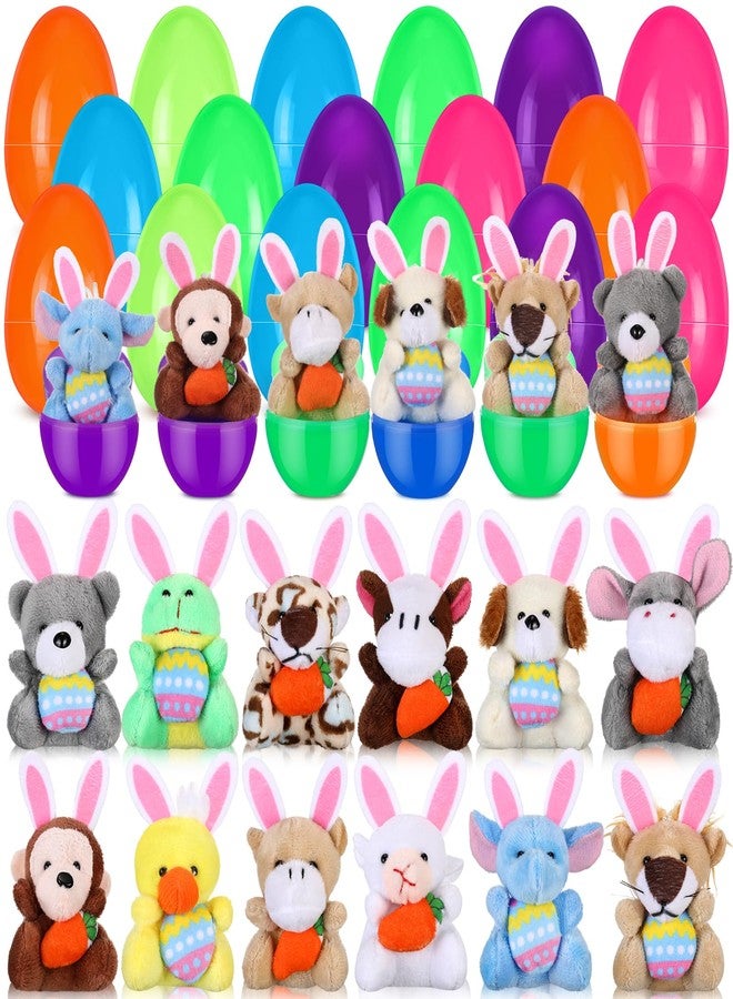 Lunmon 24 Pcs Prefilled Easter Eggs Filled with Mini Plush Animal Toys for Kids Baster Stuffer Filler Stuffed Animals with Carrot for Easter Egg Hunt Filler Party Favors Classroom Prize Supplies - Image 1