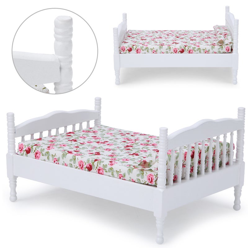 1:12 Mini Doll House Bedroom Bed Model Accessory Room Furniture ToyWhite - Image 2