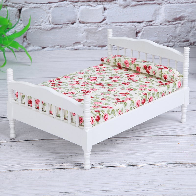 1:12 Mini Doll House Bedroom Bed Model Accessory Room Furniture ToyWhite - Image 3