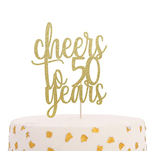 Festiko®Cheers to 50 Years Cake Topper-Golden Glitter Cake Decoration Supplies,Birthday/anniversary Party Decorations,Ladies Photo Booth Props,Golden Paper Cake Thirty Logo,Cake Decoration 50th topper - Image 1
