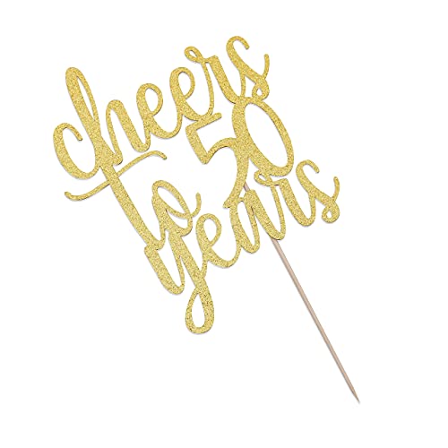 Festiko®Cheers to 50 Years Cake Topper-Golden Glitter Cake Decoration Supplies,Birthday/anniversary Party Decorations,Ladies Photo Booth Props,Golden Paper Cake Thirty Logo,Cake Decoration 50th topper - Image 3