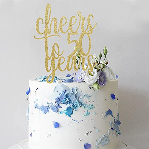 Festiko®Cheers to 50 Years Cake Topper-Golden Glitter Cake Decoration Supplies,Birthday/anniversary Party Decorations,Ladies Photo Booth Props,Golden Paper Cake Thirty Logo,Cake Decoration 50th topper - Image 5