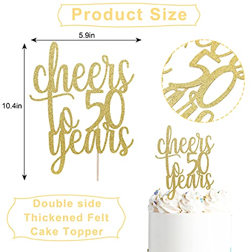 Festiko®Cheers to 50 Years Cake Topper-Golden Glitter Cake Decoration Supplies,Birthday/anniversary Party Decorations,Ladies Photo Booth Props,Golden Paper Cake Thirty Logo,Cake Decoration 50th topper - Image 2