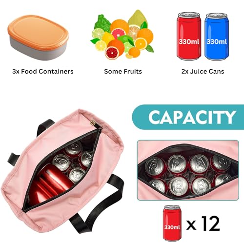 OCEANEVO Insulated Food Lunch Bag, Tiffin Bag, Lunch Box Cover for Office, School, College with Handle - Suitable for Unisex Adults and Children - 30 x 27 x 13 Cm - Pink - Image 5