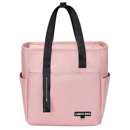 OCEANEVO Insulated Food Lunch Bag, Tiffin Bag, Lunch Box Cover for Office, School, College with Handle - Suitable for Unisex Adults and Children - 30 x 27 x 13 Cm - Pink - Image 1