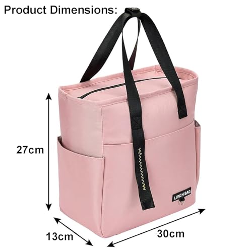 OCEANEVO Insulated Food Lunch Bag, Tiffin Bag, Lunch Box Cover for Office, School, College with Handle - Suitable for Unisex Adults and Children - 30 x 27 x 13 Cm - Pink - Image 2