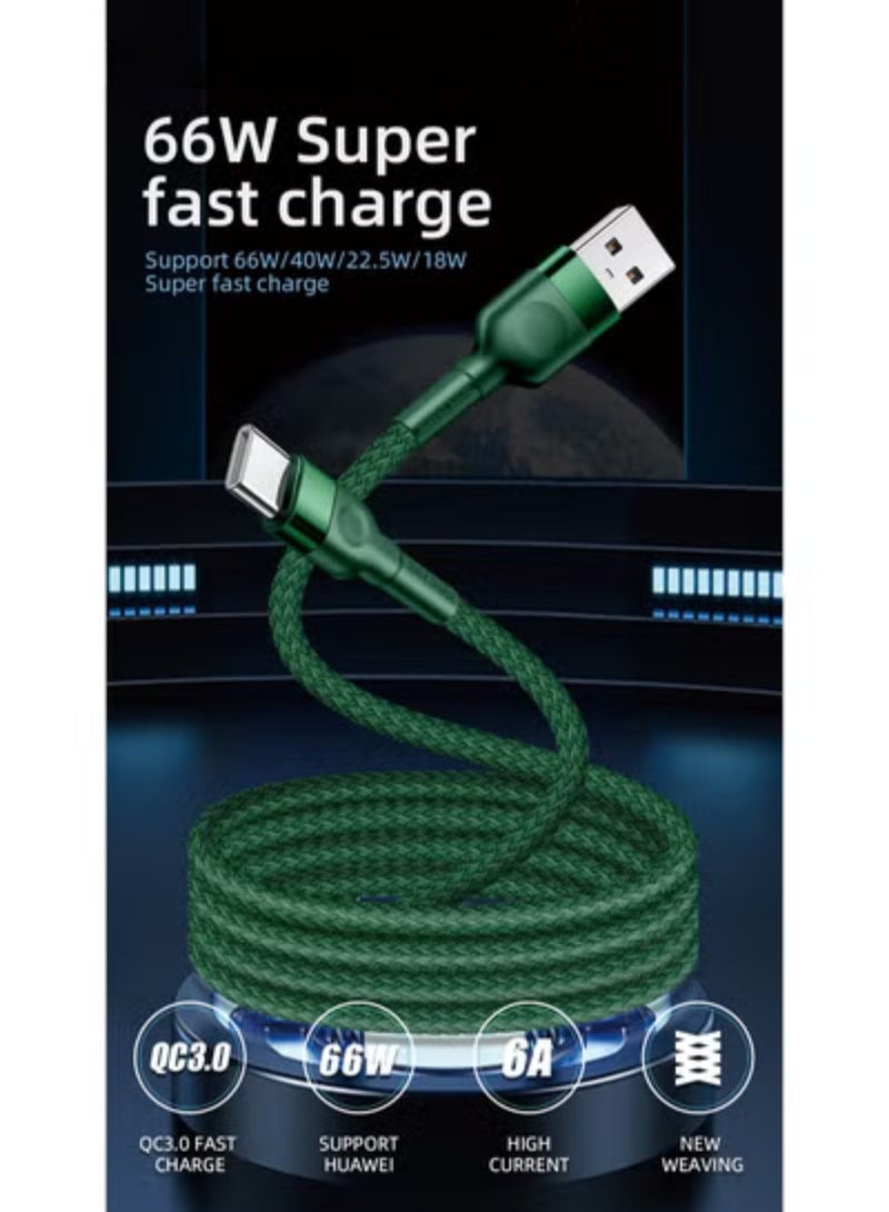 هامزون كابل شحن سريع من USB إلى Type C، سلك شاحن مضفر من النايلون لهاتف Samsung Galaxy S24/S23، وXiaomi، وOPPO، وVivo، وOnePlus، وHuawei، والأجهزة اللوحية، وبنوك الطاقة، وأجهزة Android - Image 2