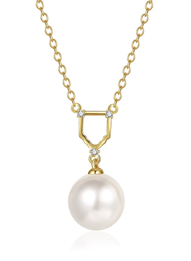 Moonmory 18K Gold Plated 925 Silver Pearl Pendant Necklace For Women, Original Design Door Frame Islamic Inspired Pearl Necklace With White Zircon, Valentine's Day Ramadan Mother's Day Gifts  - Image 1