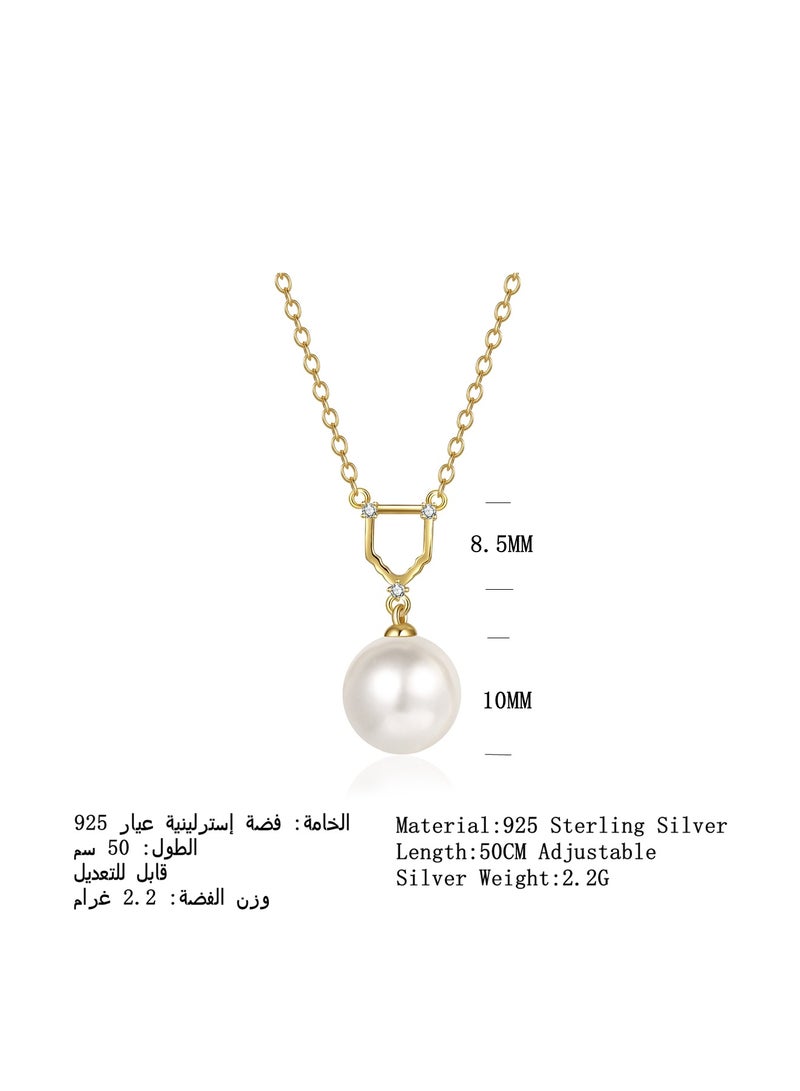 Moonmory 18K Gold Plated 925 Silver Pearl Pendant Necklace For Women, Original Design Door Frame Islamic Inspired Pearl Necklace With White Zircon, Valentine's Day Ramadan Mother's Day Gifts  - Image 2
