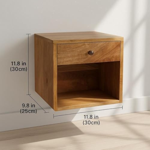 Crysellewoods Curved Wall Shelf with Drawer – Handmade Sheesham Wood Floating Table for Bedroom, Living Room & Entryway – Space-Saving Modern Accent Furniture - Image 2