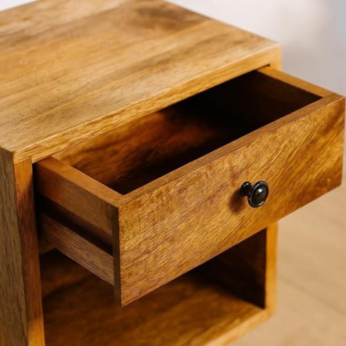 Crysellewoods Curved Wall Shelf with Drawer – Handmade Sheesham Wood Floating Table for Bedroom, Living Room & Entryway – Space-Saving Modern Accent Furniture - Image 3